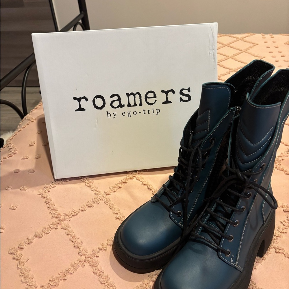 Roamers by Ego Trip Teal Combat Leather Boots for Women
